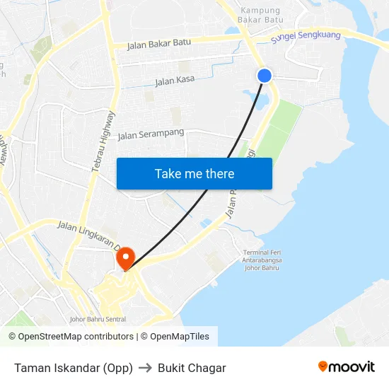 Taman Iskandar (Opp) to Bukit Chagar map