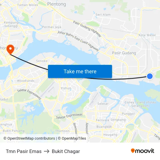 Tmn Pasir Emas to Bukit Chagar map