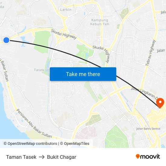 Taman Tasek to Bukit Chagar map