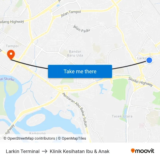 Larkin Terminal to Klinik Kesihatan Ibu & Anak map