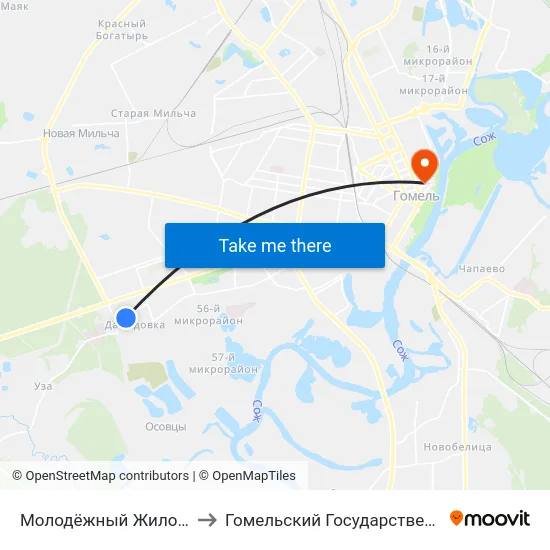 Молодёжный Жилой Комплекс «Солнечный» to Гомельский Государственный Медицинский Университет map