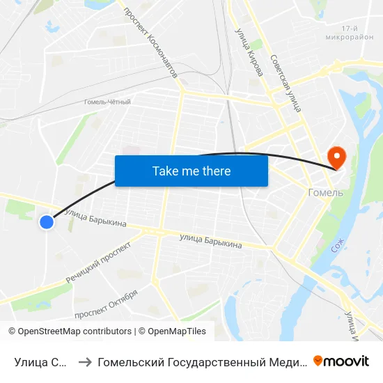 Улица Сосновая to Гомельский Государственный Медицинский Университет map