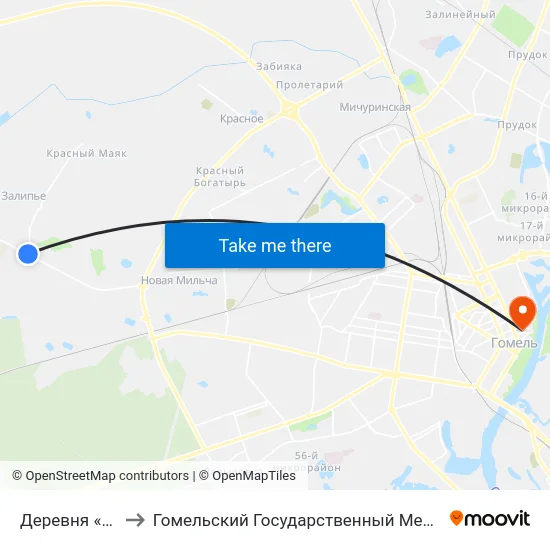 Деревня «Залипье» to Гомельский Государственный Медицинский Университет map