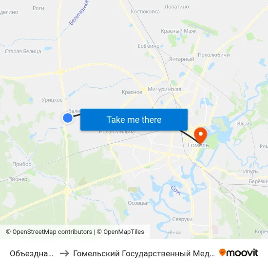 Объездная Дорога to Гомельский Государственный Медицинский Университет map