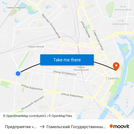 Предприятие «Сейсмотехника» to Гомельский Государственный Медицинский Университет map