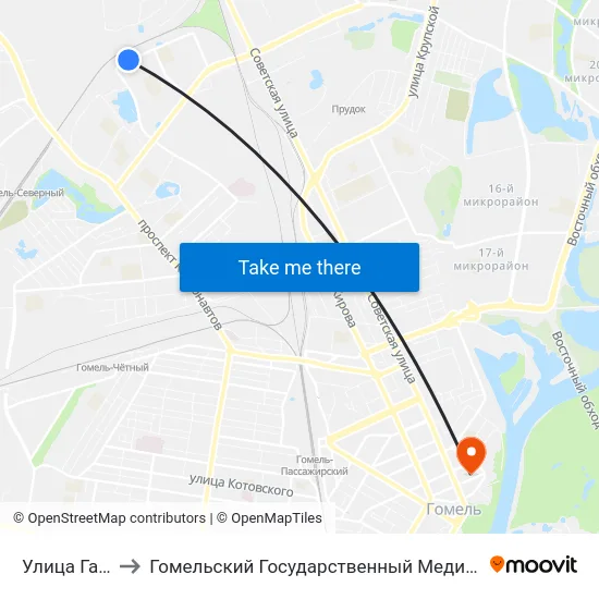 Улица Гастелло to Гомельский Государственный Медицинский Университет map