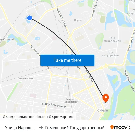 Улица Народного Ополчения to Гомельский Государственный Медицинский Университет map
