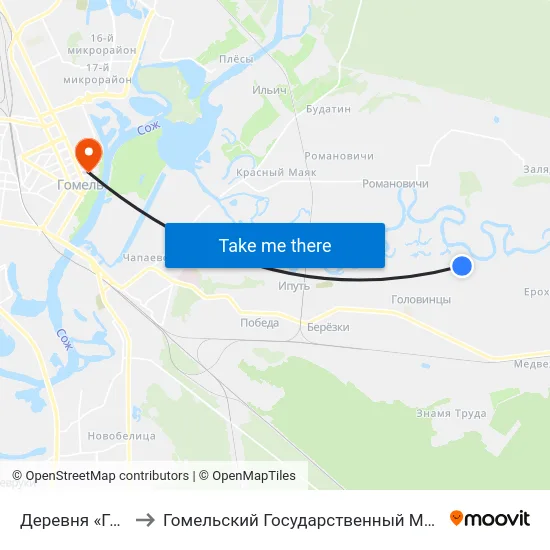 Деревня «Головинцы» to Гомельский Государственный Медицинский Университет map