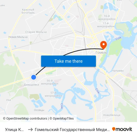 Улица Косарева to Гомельский Государственный Медицинский Университет map