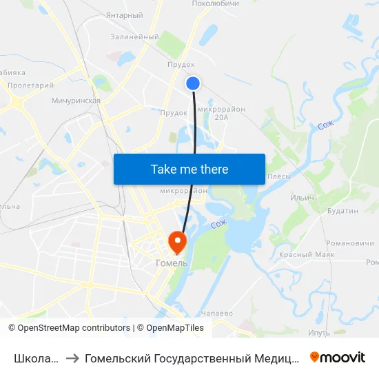 Школа № 54 to Гомельский Государственный Медицинский Университет map