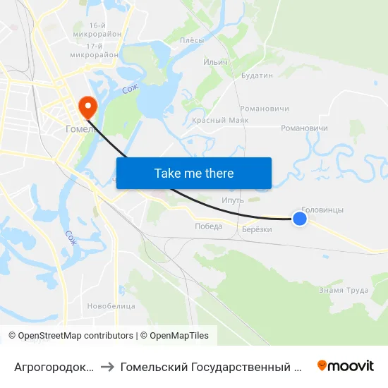 Агрогородок «Улуковье» to Гомельский Государственный Медицинский Университет map