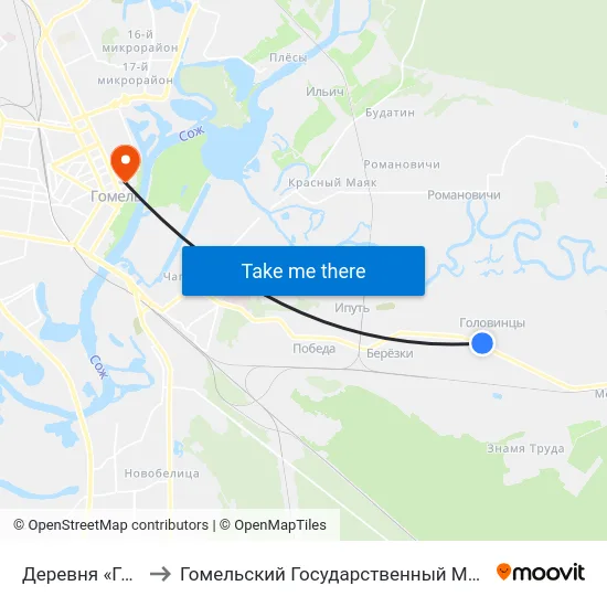 Деревня «Головинцы» to Гомельский Государственный Медицинский Университет map