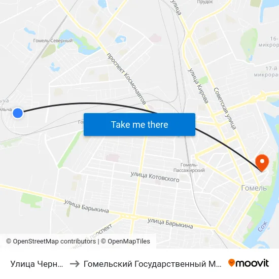 Улица Чернышевского to Гомельский Государственный Медицинский Университет map