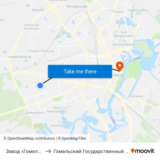 Завод «Гомельжелезобетон» to Гомельский Государственный Медицинский Университет map