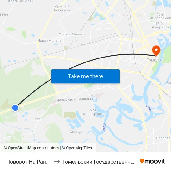 Поворот На Рандовское Кладбище to Гомельский Государственный Медицинский Университет map