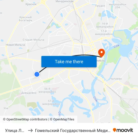 Улица Лазурная to Гомельский Государственный Медицинский Университет map