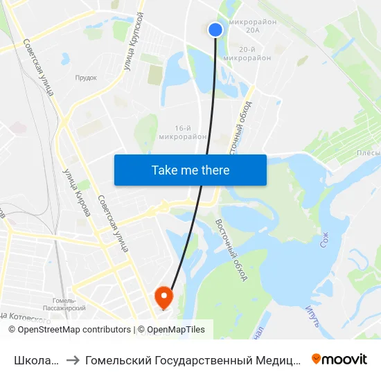 Школа № 49 to Гомельский Государственный Медицинский Университет map