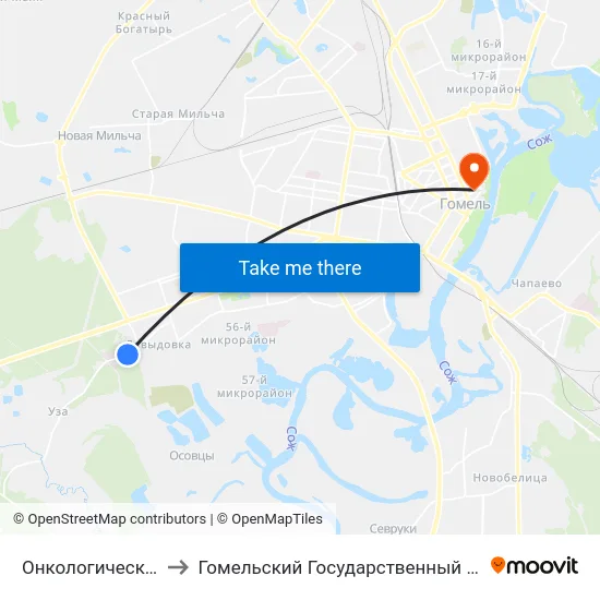 Онкологический Диспансер to Гомельский Государственный Медицинский Университет map