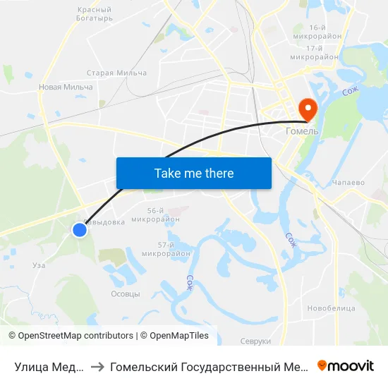 Улица Медицинская to Гомельский Государственный Медицинский Университет map
