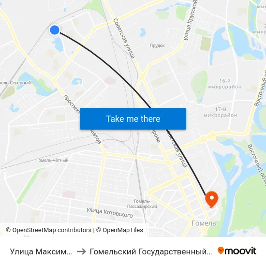 Улица Максима Богдановича to Гомельский Государственный Медицинский Университет map