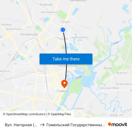 Вул. Нагорная (Улица Нагорная) to Гомельский Государственный Медицинский Университет map