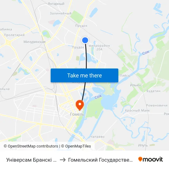 Універсам Бранскі (Универсам «Брянский») to Гомельский Государственный Медицинский Университет map