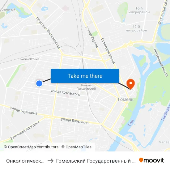 Онкологический Диспансер to Гомельский Государственный Медицинский Университет map
