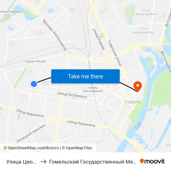 Улица Циолковского to Гомельский Государственный Медицинский Университет map