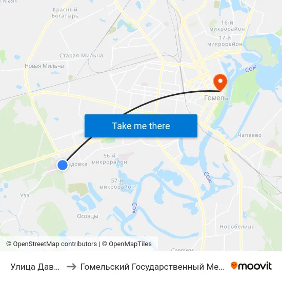 Улица Давыдовская to Гомельский Государственный Медицинский Университет map