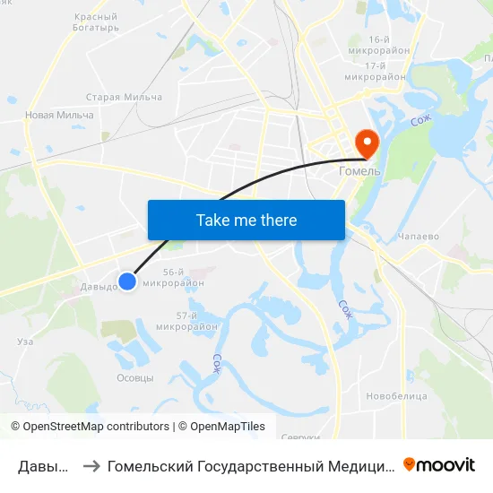 Давыдовка to Гомельский Государственный Медицинский Университет map
