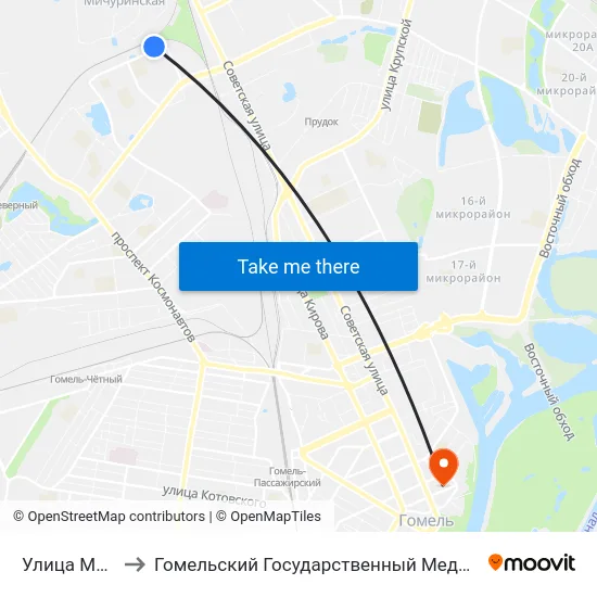 Улица Маневича to Гомельский Государственный Медицинский Университет map