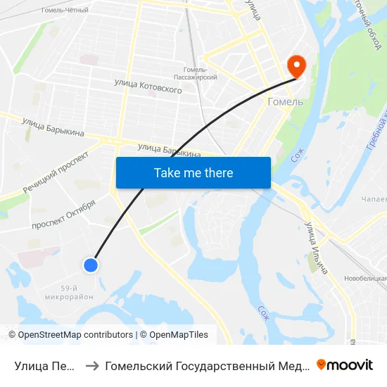 Улица Пенязькова to Гомельский Государственный Медицинский Университет map