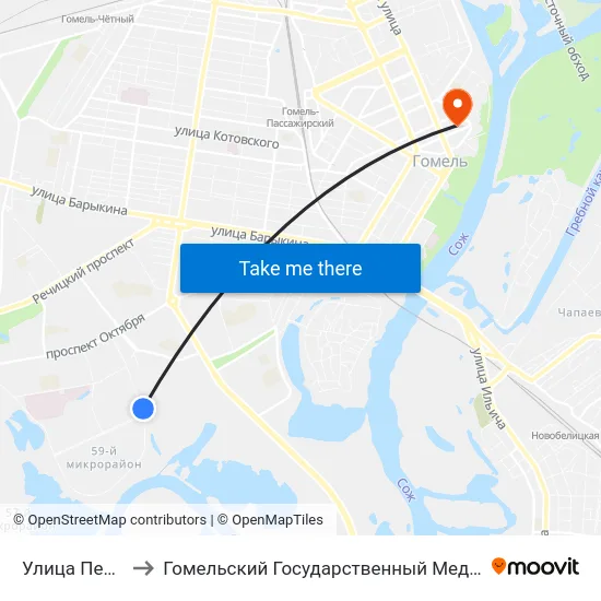Улица Пенязькова to Гомельский Государственный Медицинский Университет map