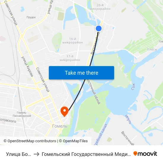 Улица Бородина to Гомельский Государственный Медицинский Университет map