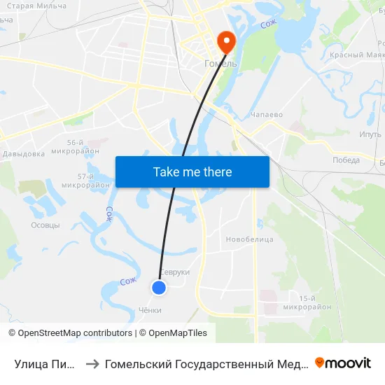 Улица Пионерская to Гомельский Государственный Медицинский Университет map