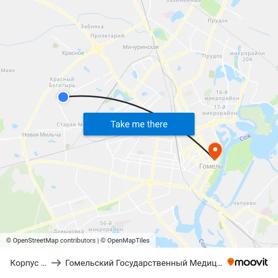 Корпус Литья to Гомельский Государственный Медицинский Университет map