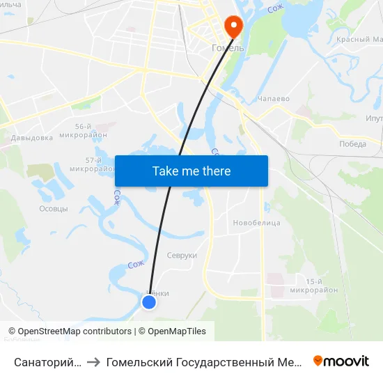 Санаторий «Чёнки» to Гомельский Государственный Медицинский Университет map
