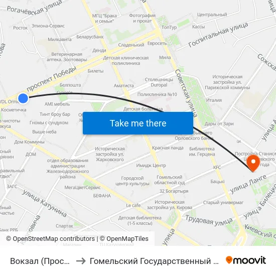 Вокзал (Проспект Победы) to Гомельский Государственный Медицинский Университет map