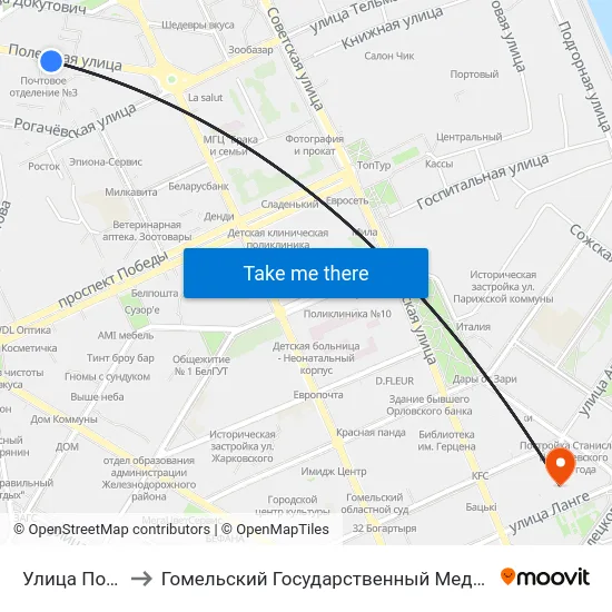 Улица Полесская to Гомельский Государственный Медицинский Университет map