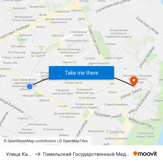 Улица Карповича to Гомельский Государственный Медицинский Университет map