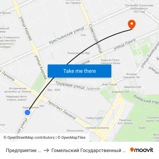 Предприятие «Коминтерн» to Гомельский Государственный Медицинский Университет map