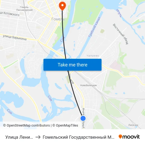 Улица Ленинградская to Гомельский Государственный Медицинский Университет map