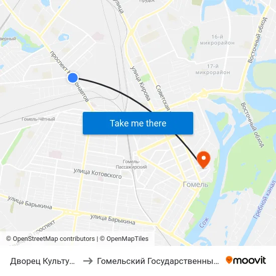 Дворец Культуры Гомсельмаша to Гомельский Государственный Медицинский Университет map