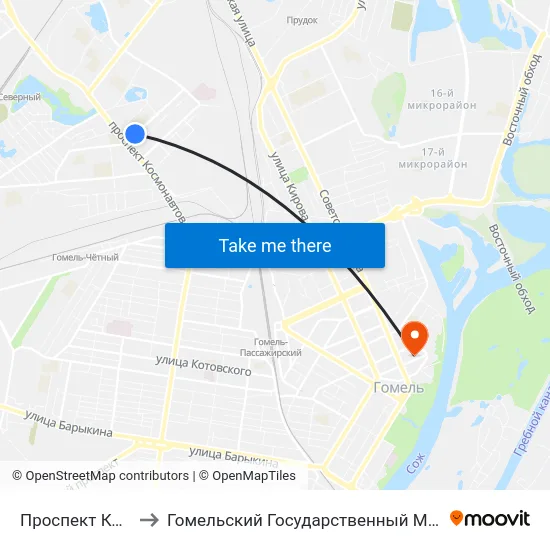 Проспект Космонавтов to Гомельский Государственный Медицинский Университет map