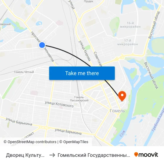 Дворец Культуры Гомсельмаша to Гомельский Государственный Медицинский Университет map