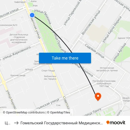 Цирк to Гомельский Государственный Медицинский Университет map