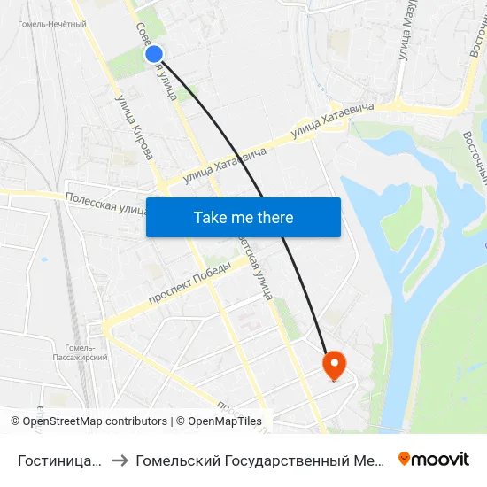 Гостиница «Турист» to Гомельский Государственный Медицинский Университет map