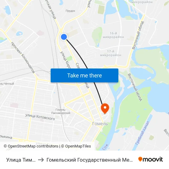 Улица Тимофеенко to Гомельский Государственный Медицинский Университет map