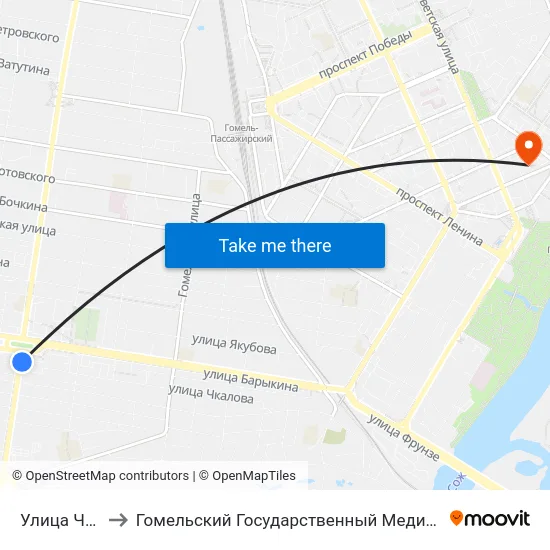 Улица Чкалова to Гомельский Государственный Медицинский Университет map