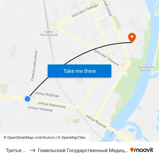 Третья Школа to Гомельский Государственный Медицинский Университет map